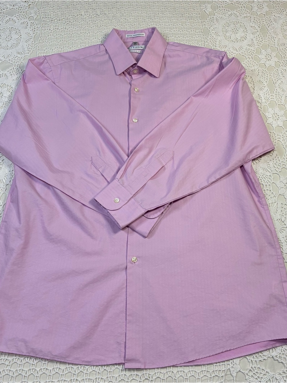 Van Heusen Royal Herringbone Classic Wrinkle Free Lavender Men 16.5 Dress Shirt